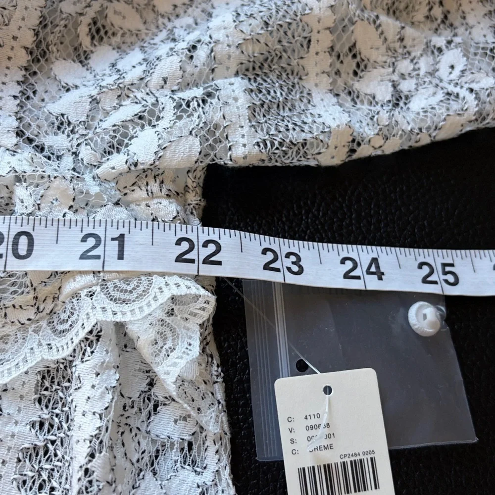 Anthropologie Mock Neck Long-Sleeve Lace Top Cream Black Sz L NEW